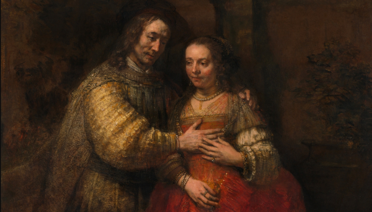 Ilustracja dekoracyjne. Autor: Rembrandt Harmenszoon van Rijn. Tytuł: Isaac and Rebecca znany jako ‘The Jewish bride’ - z kolekcji The Rijksmuseum. Pobr. z: Wikimedia Commons. Domena Publiczna.