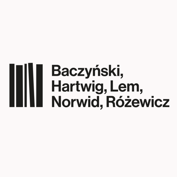 baner, ilustracja dekoracyjna. Napisy: Baczyński, Hartwig, Lem, Norwid, Różewicz.