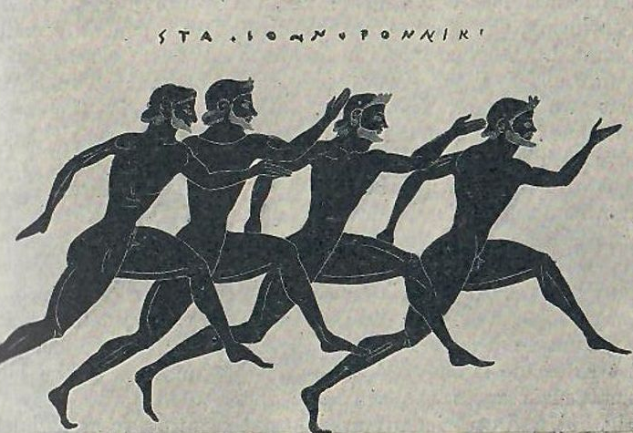 Biegacze, rysunek z amfory. Starożytna Grecja