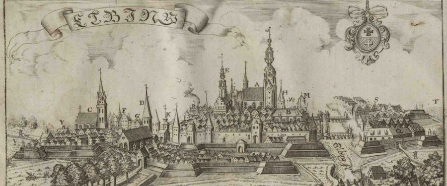 Rycina z XVII wieku przedstawiająca panoramę Elbląga.