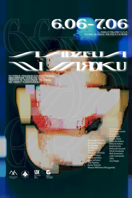 ilustracja afiguratywna w kolorach ciemnej zieleni i niebieskiego, napis odwrócony od prawej do lewej "Nadzieja mroku"