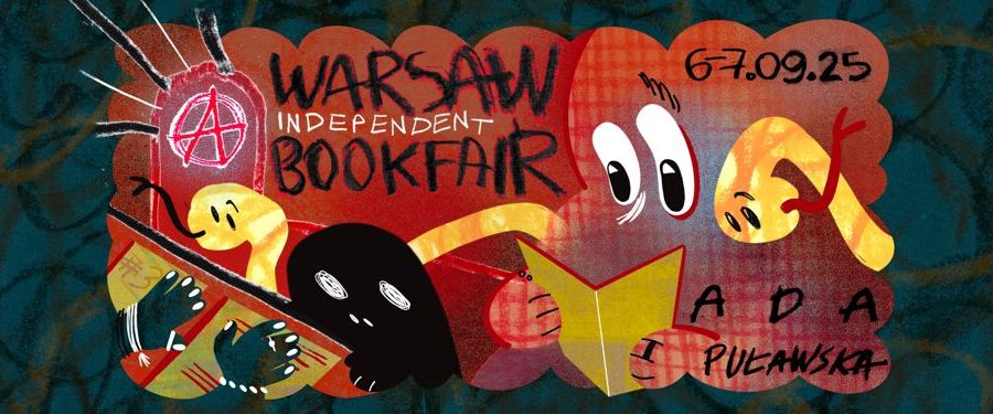 stylizowane wizerunki postaci z bajek czytające książki, umiejscowione w czerwonej chmurce,