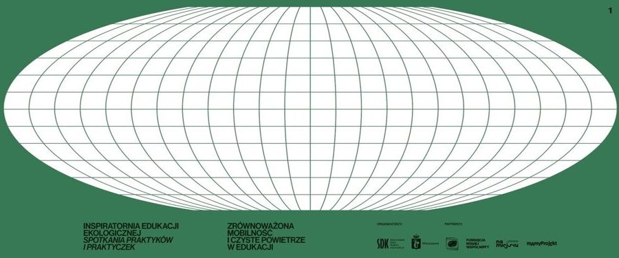 siatka południków i równoleżników w kolorze zielonym, czarne napisy informacyjne