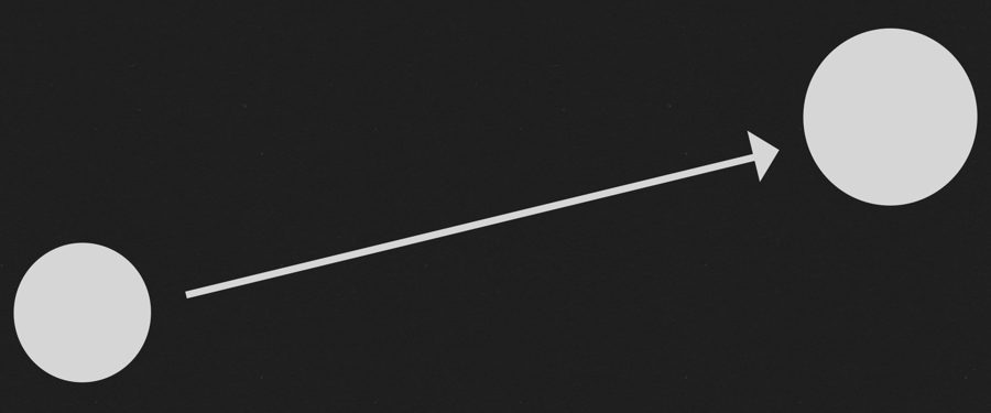 czarne tło, dwa szare koła i strzałka prowadzące między kołami ze zwrotem północny- wschód