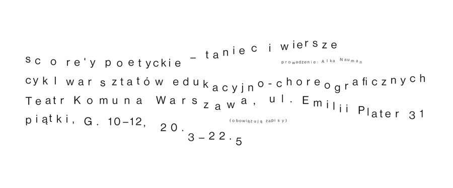 czarne napisy na białym tle, rozrzucone artystycznie czcionki